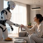 robot humanoide asistiendo a una mujer y ayudandola en su dia a dia