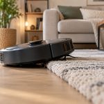Robot aspirador atascado al intentar subir a una alfombra