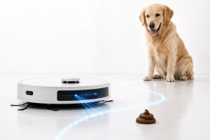 Robot aspirador detectando y evitando una caca de perro