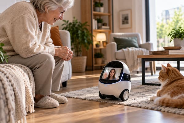 Robot móvil facilitando la comunicación entre dos personas a distancia