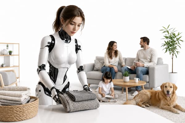 robot humanoide femenino ayudando en las tareas del hogar