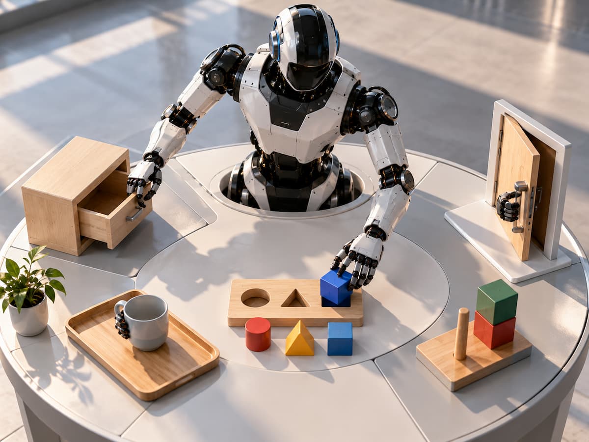 Robot con IA física realizando diferentes tareas de manipulación