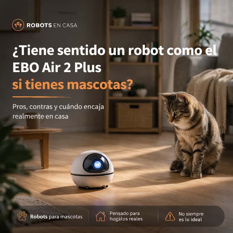 Robot móvil para mascotas en casa con gato observando en entorno tranquilo