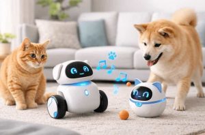 Robot de compañía para mascotas en un hogar tranquilo
