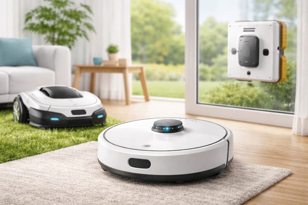 robots en una sala moderna