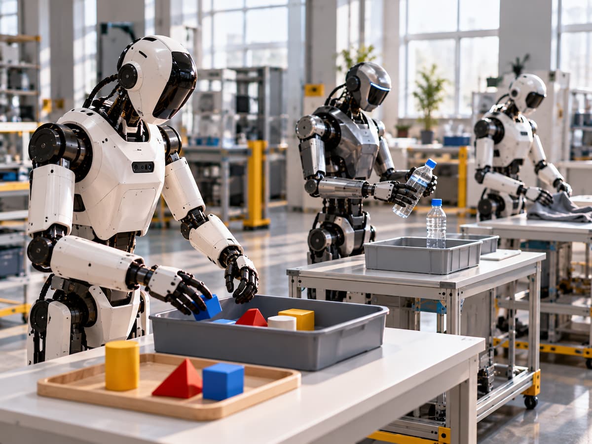 Robots humanoides entrenando tareas físicas en un centro de IA de China