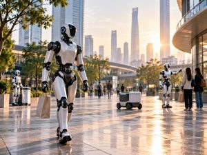 Robots humanoides trabajando en un entorno urbano de China
